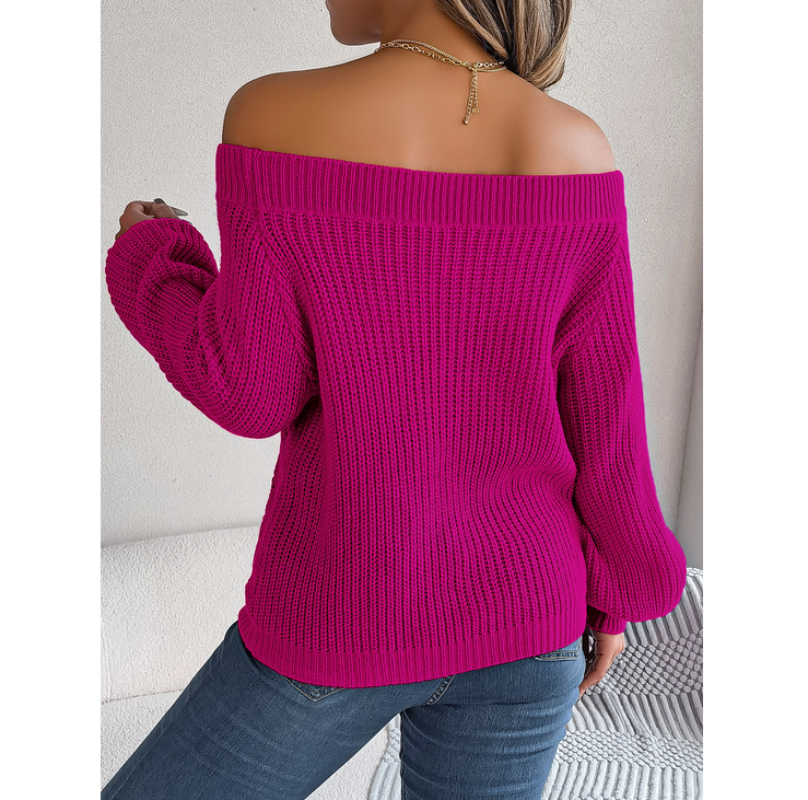 Autumn Winter Knit Sweater Women’s Solid Color Off Shoulder