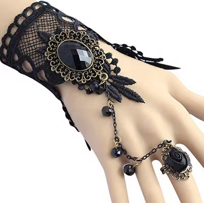 Fashion Women Bangle Black Rose Lace Flower Drop Bracelet
