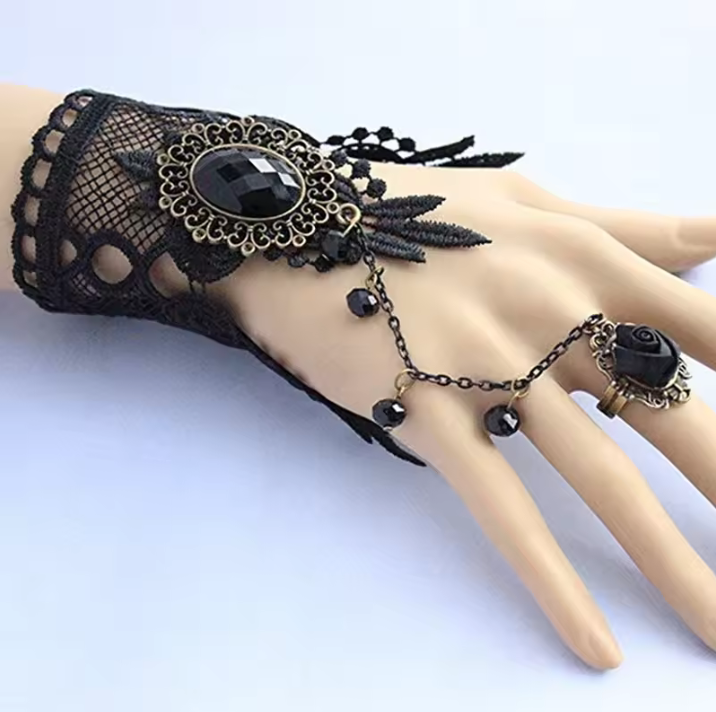 Fashion Women Bangle Black Rose Lace Flower Drop Bracelet