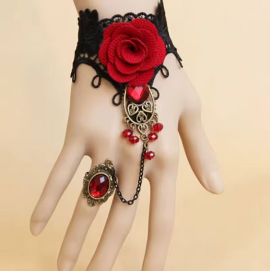 Halloween Women Rose Bracelets Steampunk Gothic Style Lace Bracelet