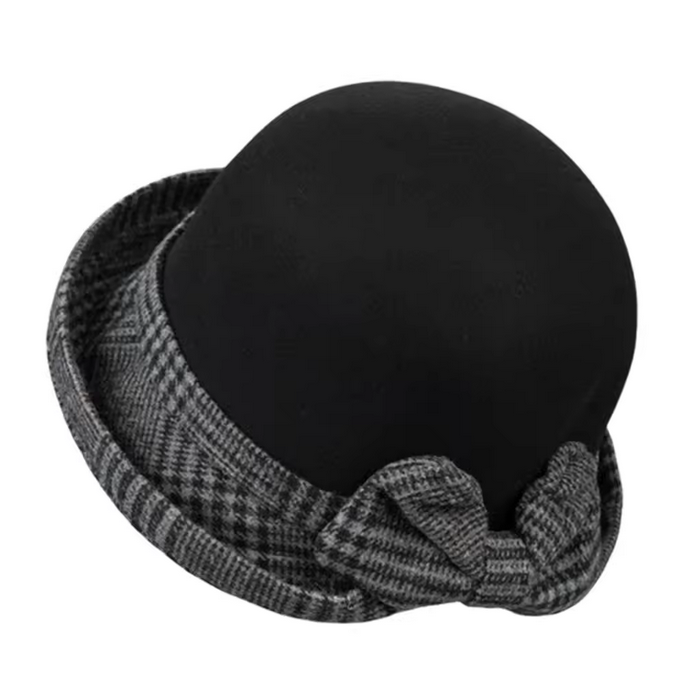 Women Felt Bowler Hats Vintage Plaid Bow