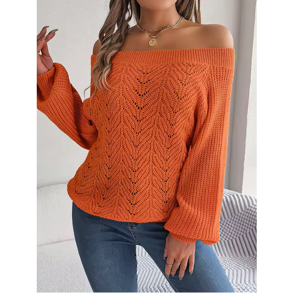 Autumn Winter Knit Sweater Women’s Solid Color Off Shoulder