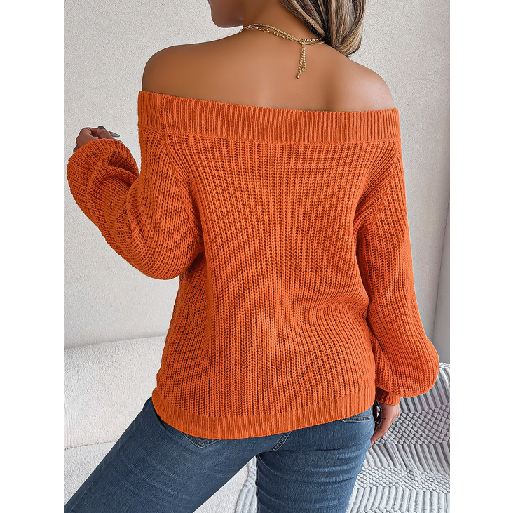 Autumn Winter Knit Sweater Women’s Solid Color Off Shoulder
