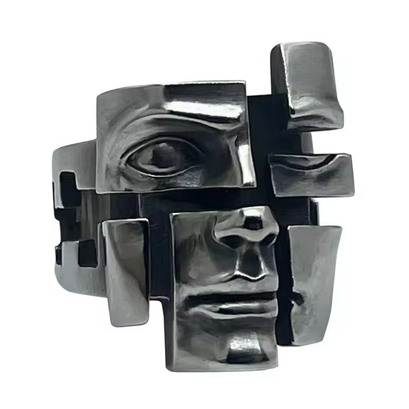 Vintage Human Face Pattern Open Adjustable Ring