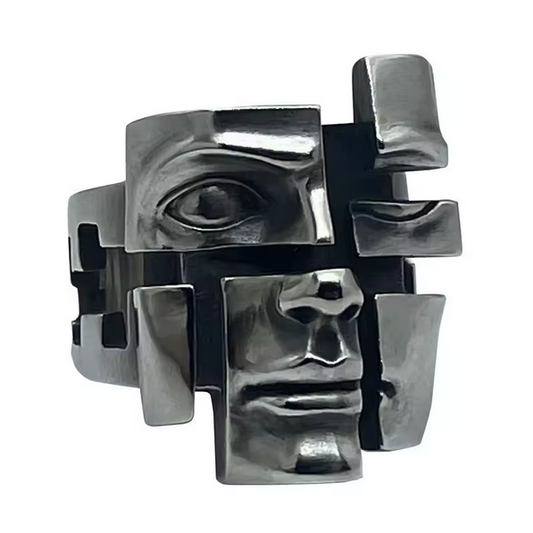 Vintage Human Face Pattern Open Adjustable Ring