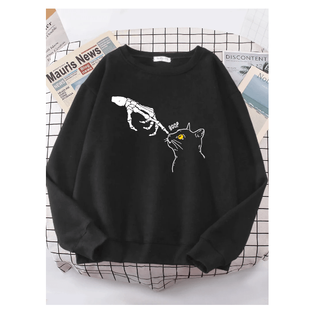 The Skeleton Pointed At The Cat Funny Sweatshirt