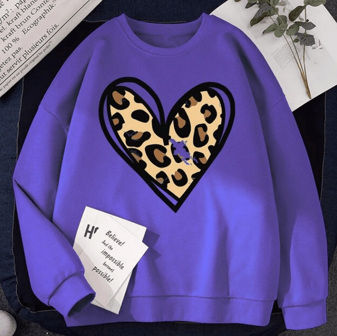 Sweatshirt Incomplete Leopard Print Heart Pullover Comfortable