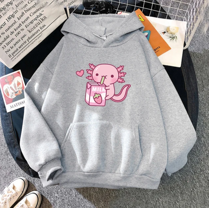 Anime Axolotl Loves Strawberry Milk Doodle Hoodies