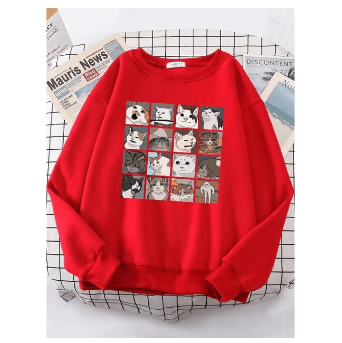 Funny Meme Cats Printing Woman Sweatshirt
