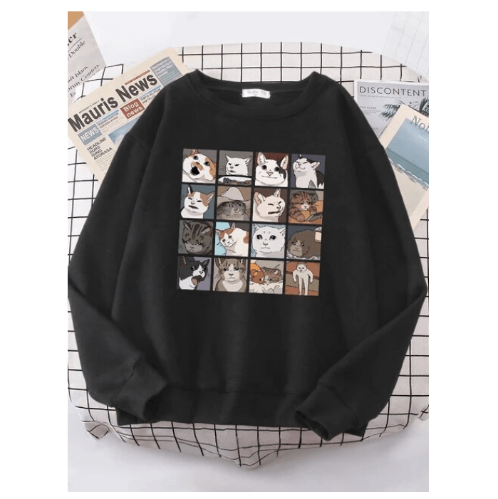 Funny Meme Cats Printing Woman Sweatshirt