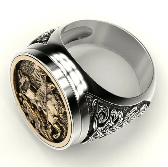 Punk Cool Men Finger Ring Dual Gold Color Metal Rome Soldier Horse