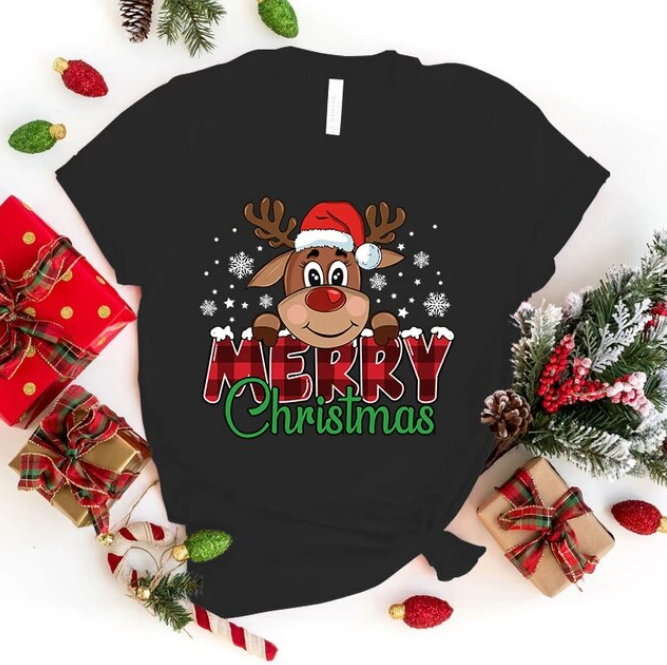 Cute Merry Christmas Print Tshirts Short Sleeve