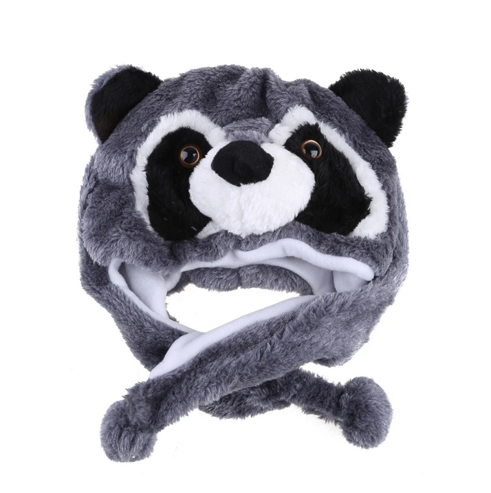 Raccoon Animal Hat With Pompom Long Straps Warm