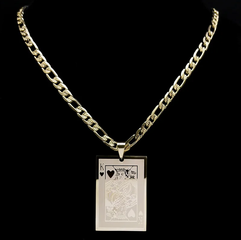 Poker King Spades Hearts K Pendant Necklace - DUGO