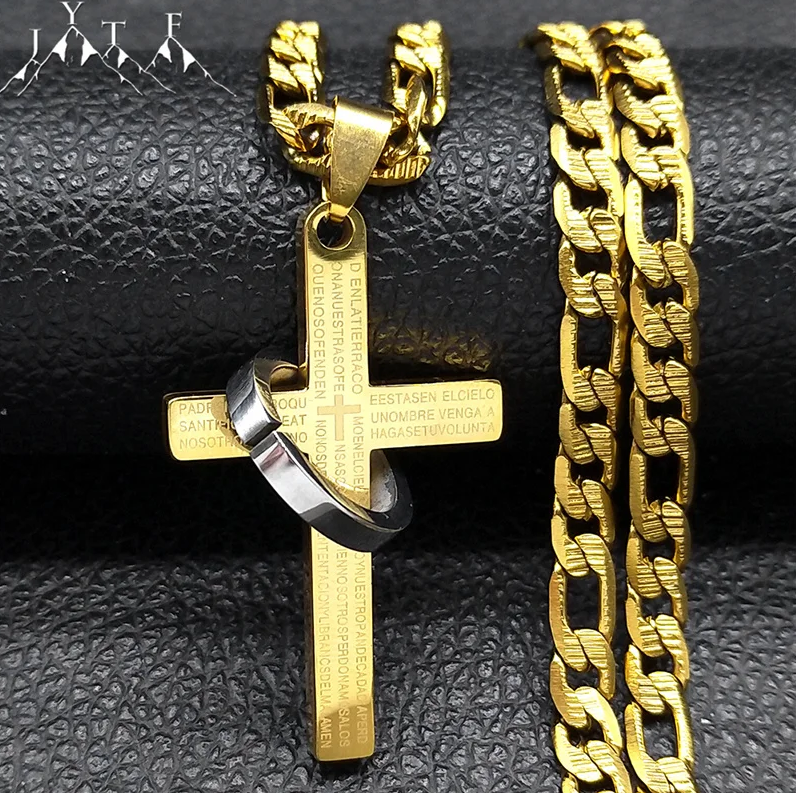 Spanish Letter Bible Cross Pendant Ring Necklace Prayer Jewelry Gifts - DUGO