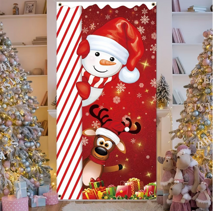 Merry Christmas Door Cover Decoration Polyester Christmas Snowman