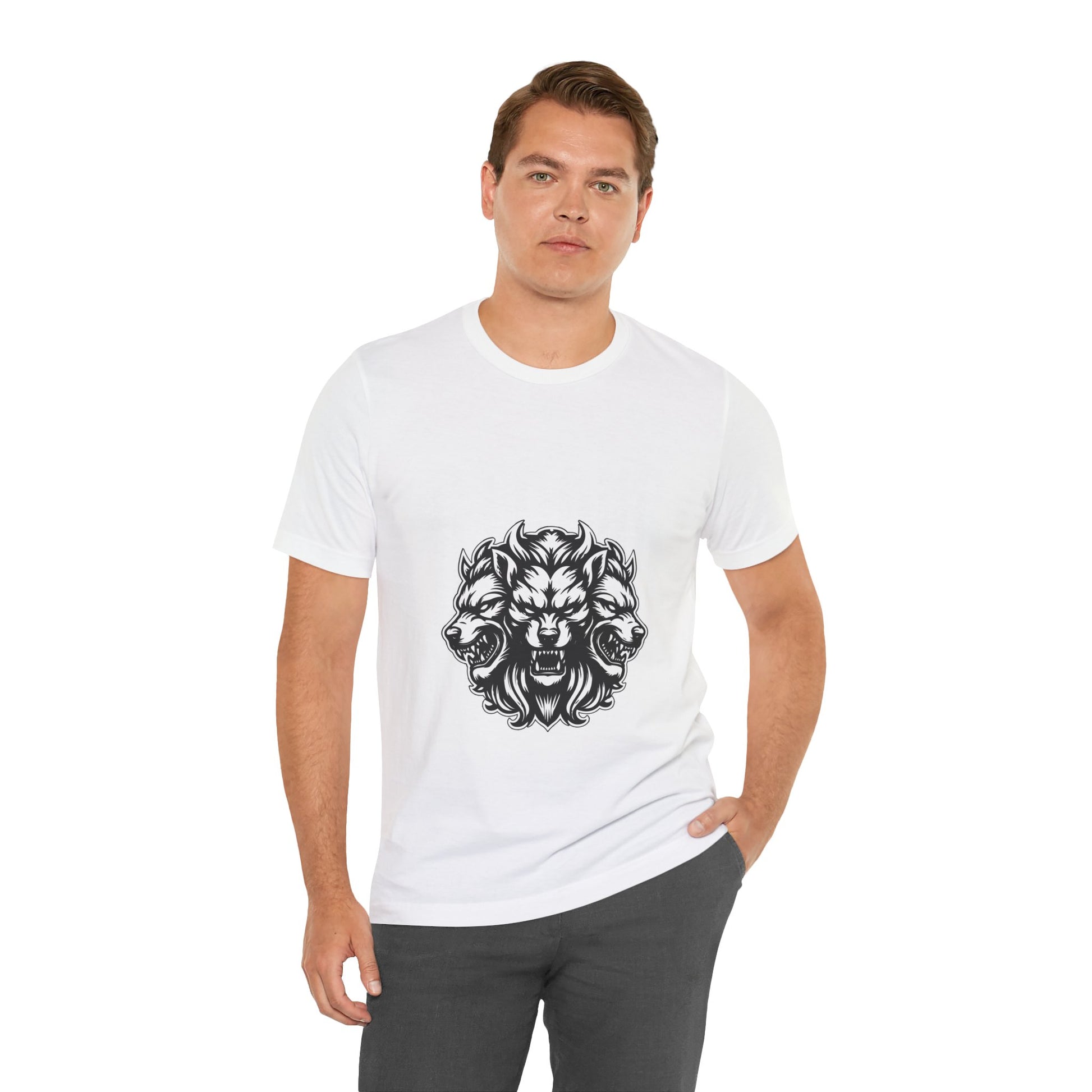 Tshirt Printed Picture 3 Headed Wolf - DUGO