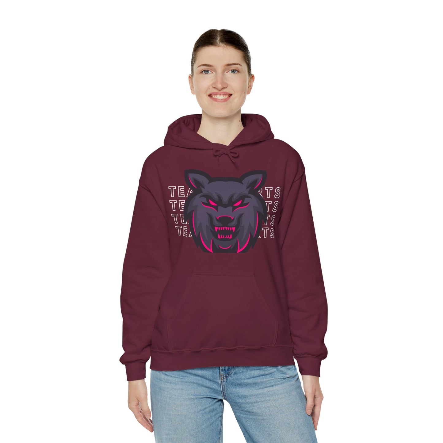 Team Sports Wolf Head Hooded Sweatshirt - DUGO