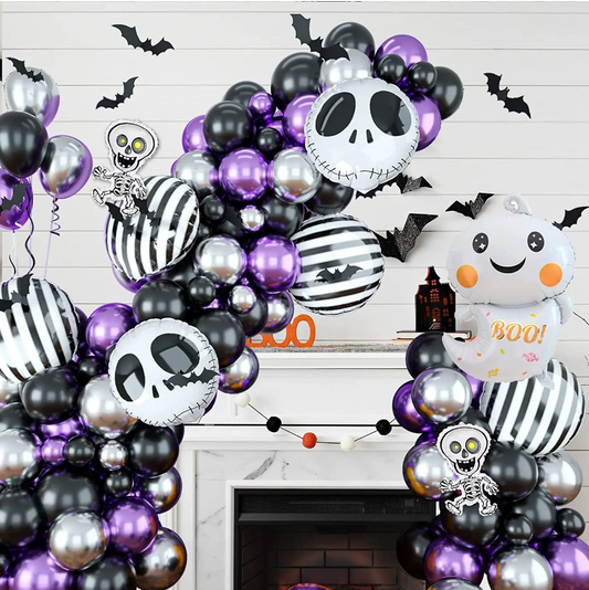 Halloween Black Purple Silver Balloon Chain Set Skull Ghost Stripe Aluminum Film Balloon Ghost Party Decoration Ball