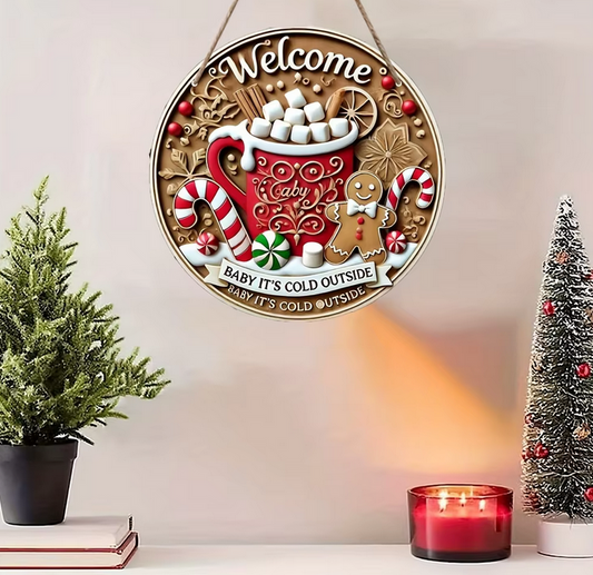 Wooden Holiday Welcome Sign Garland Decoration Christmas