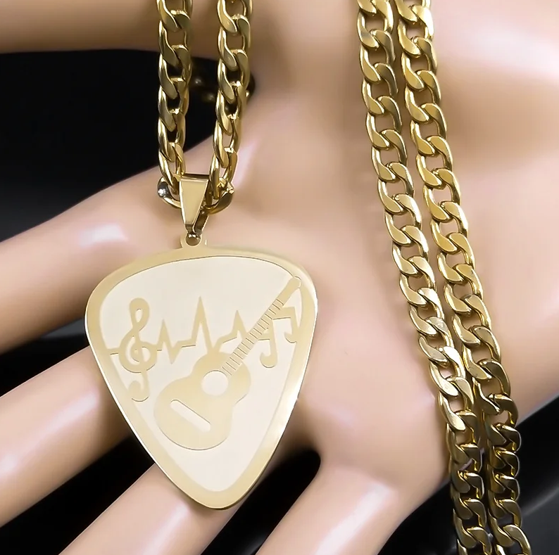 Necklace Stainless Steel Gold Plated Music Lovers - DUGO