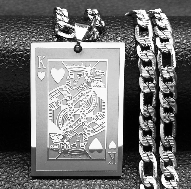 Poker King Spades Hearts K Pendant Necklace - DUGO