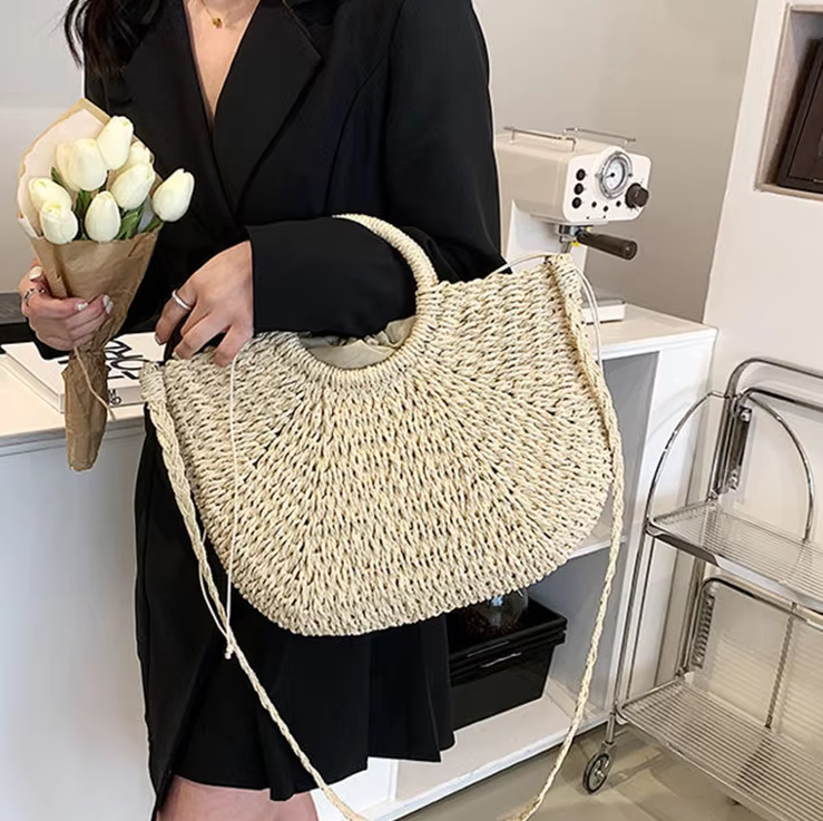 Straw Woven Handbags For Women Handmade Travel Seaside Beach