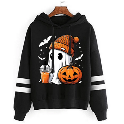 Hoodie Cute Halloween Ghost Pumpkin Bat Print Women Pullover Spooky