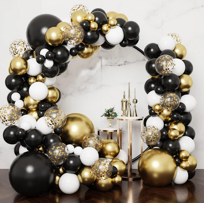 Black and Gold Balloon Garland Arch Kit White Latex Balloons