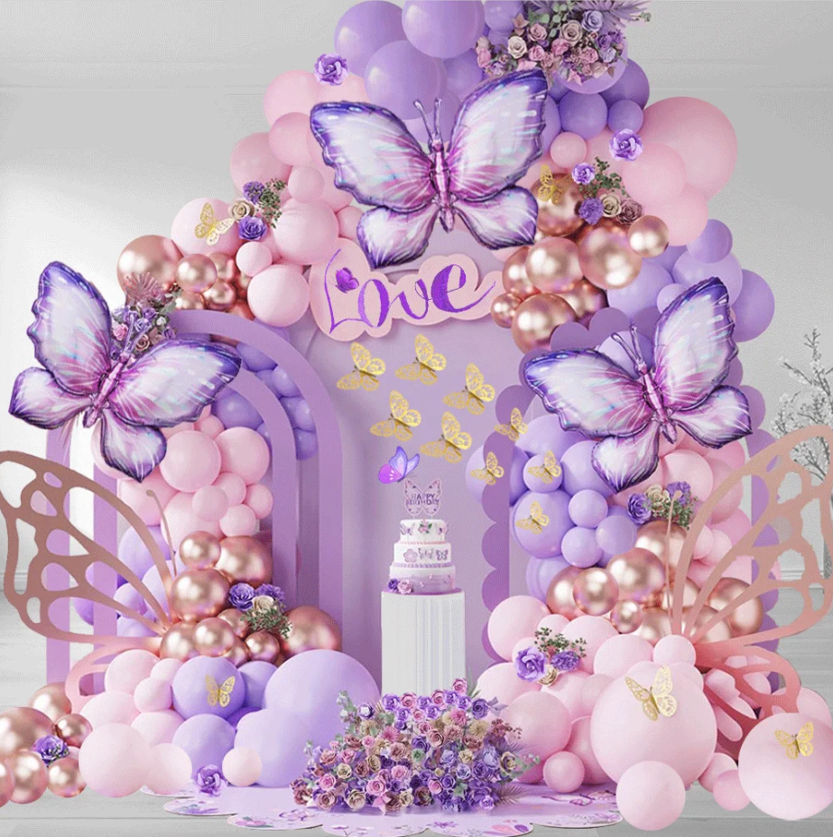 Purple Butterfly Balloons Garland Arch Set Decoration