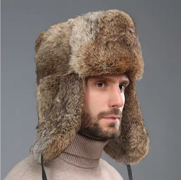 Fashion Thick Warm Bomber Hat Men Rabbit Fur Earflap