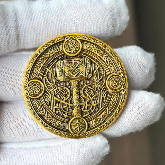 Viking Warrior And Mjolnir Challenge Coin