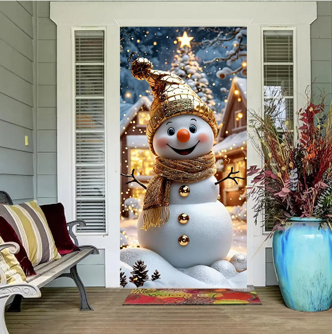 Christmas Snowman Door Cover Banner Christmas Decorations For Home