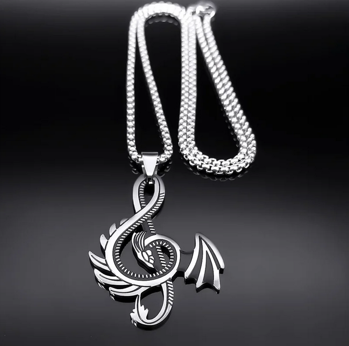 Necklace Rock Music Treble Clef Note Stainless Steel