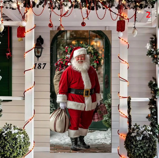 Santa Claus Send Gift Christmas Door Cover Banner Front Door Decoration