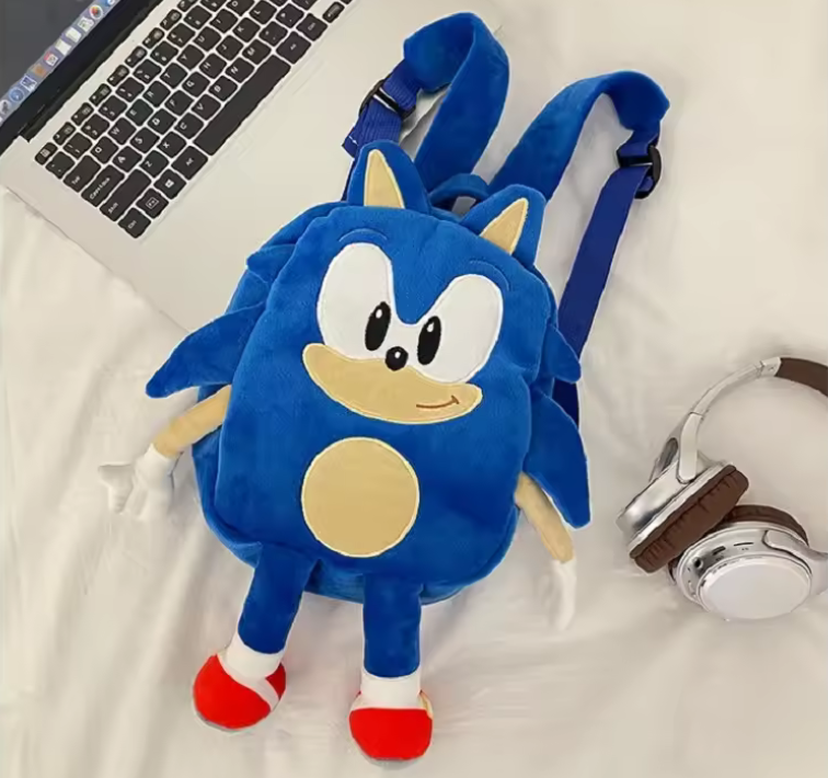 Sonic Backpack Game Anime Plushie Travel Bag Cartoon Soft Plush Kids Schoolbag