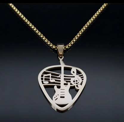 Necklace Music Guitar Pick Pendant Stainless Steel Gold Color