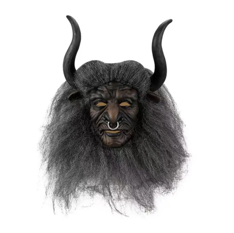 Bull Demon King Party Mask With Hair And Horn Role Playing Mask Halloween Costume