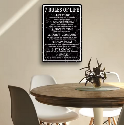 Motivational Metal Tin Sign 7 Rules Of Life Inspirational Wall Poster