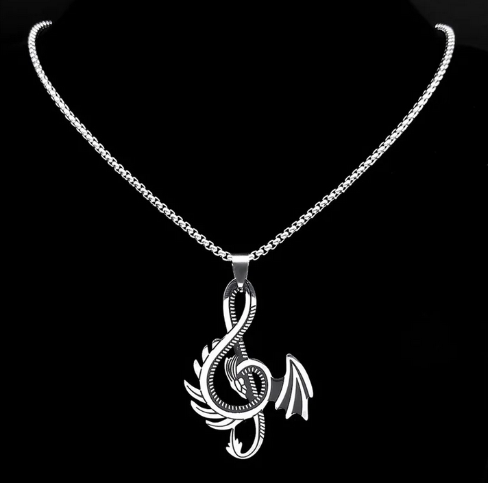 Necklace Rock Music Treble Clef Note Stainless Steel