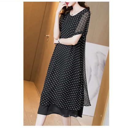 Summer Short Sleeves Covering Belly High End Chiffon Dress