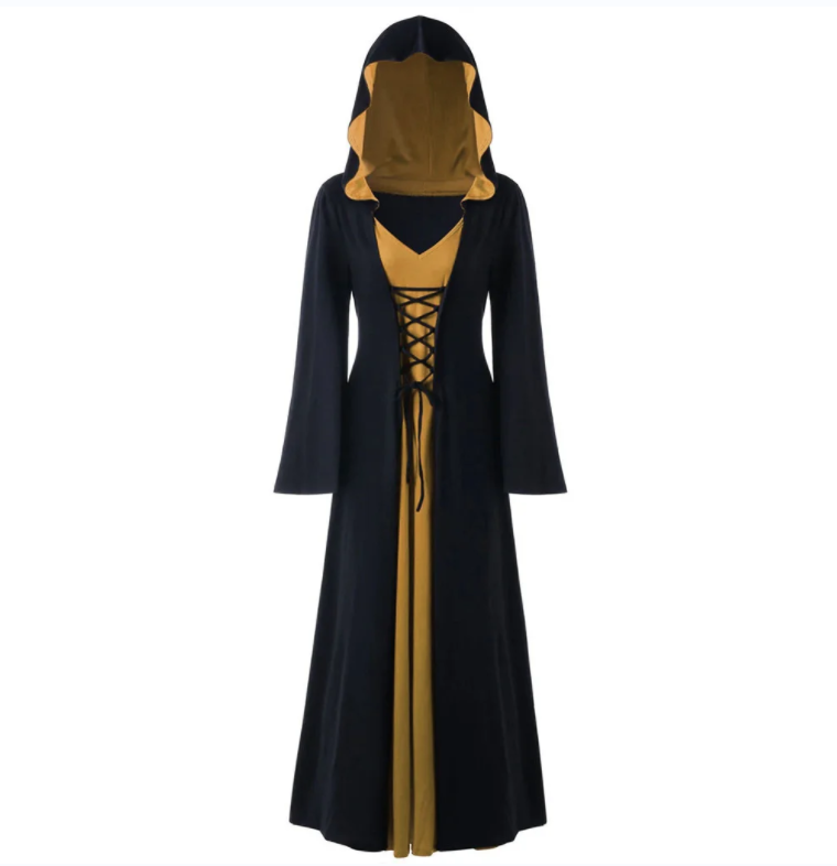 Medieval Dress For Women Lace Up Vintage Hooded