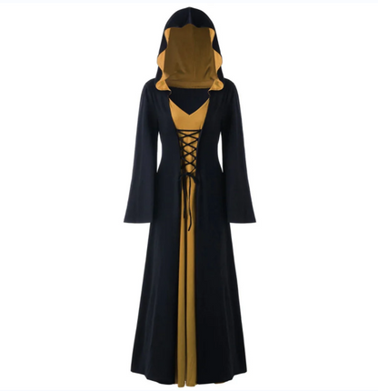 Medieval Dress For Women Lace Up Vintage Hooded