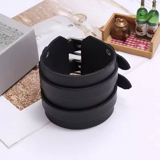Punk Men Leather Bracelet Double Layer Wide Cowhide Wristband