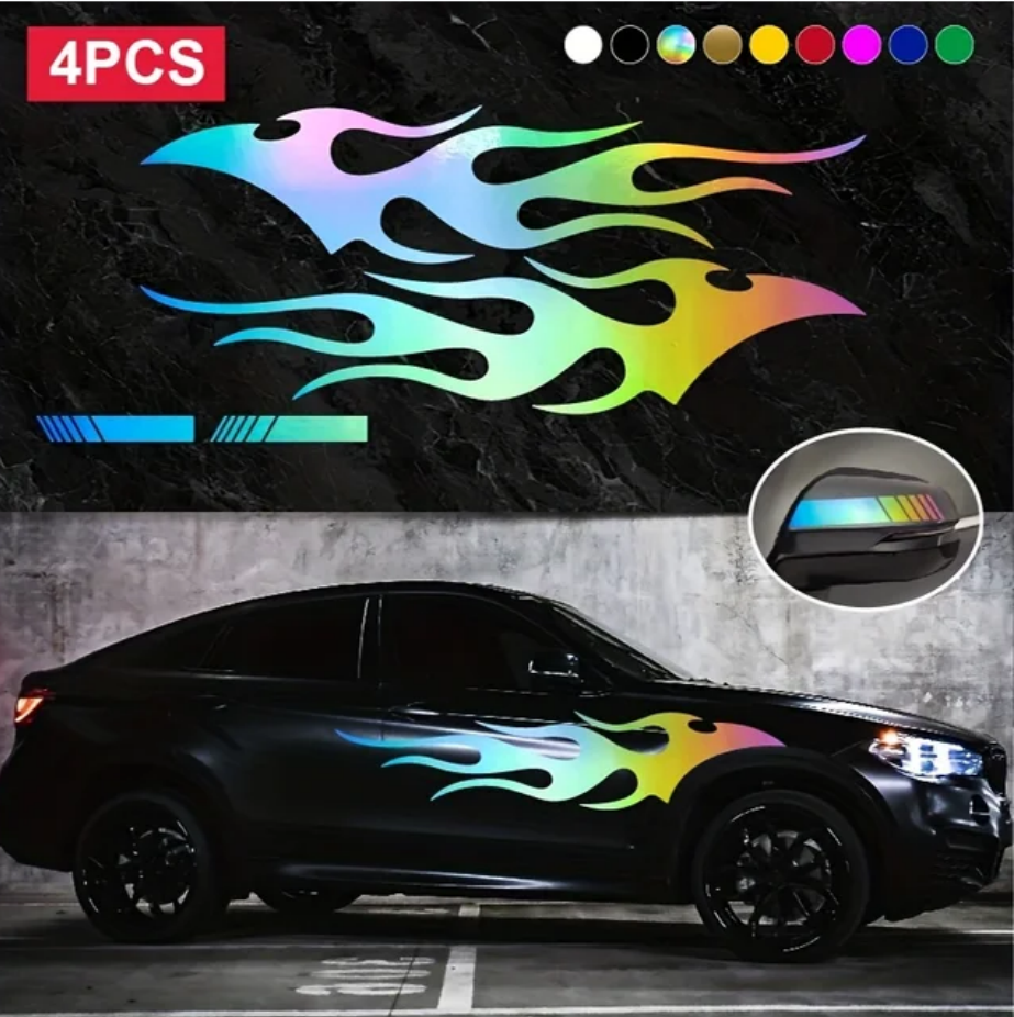 Fashion Car Stickers Flames Flaming Auto Body Stickers Stripe Car Door Decals Waterproof Decorative Rearview Mirrror Decal