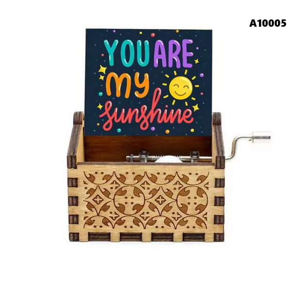 Wooden Music Box Hand Cranked Movement You are My Sunshine Gifts For Children