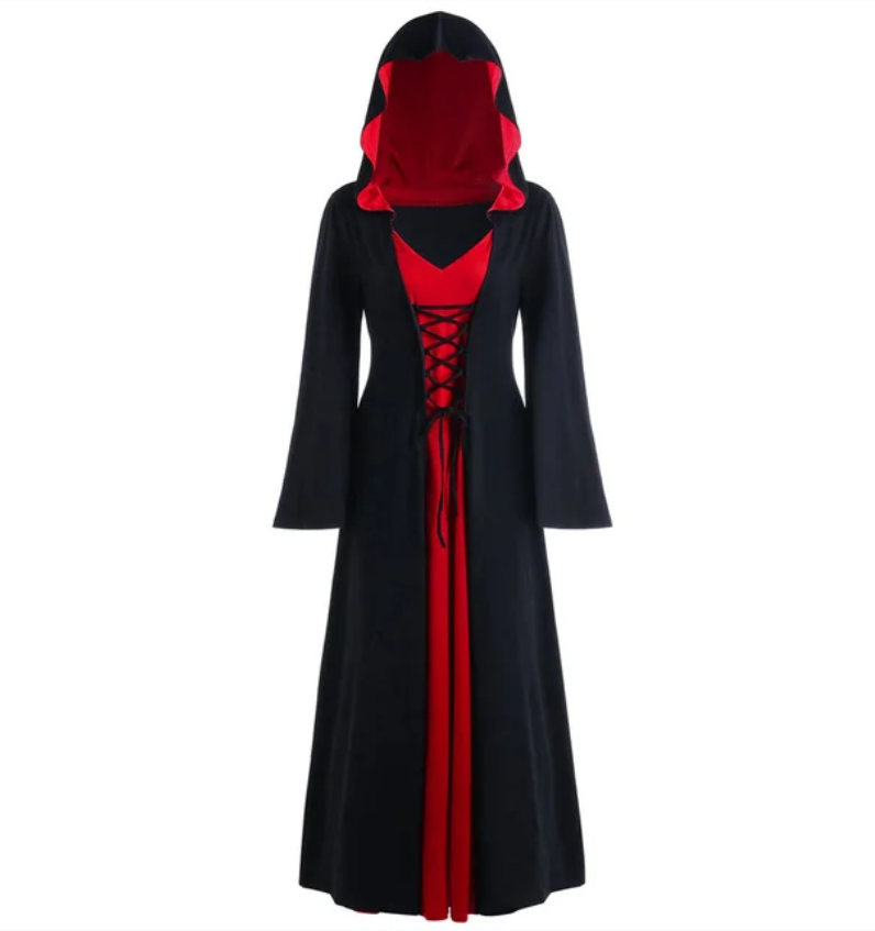 Medieval Dress For Women Lace Up Vintage Hooded