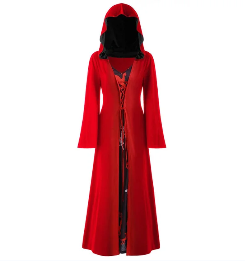 Medieval Dress For Women Lace Up Vintage Hooded