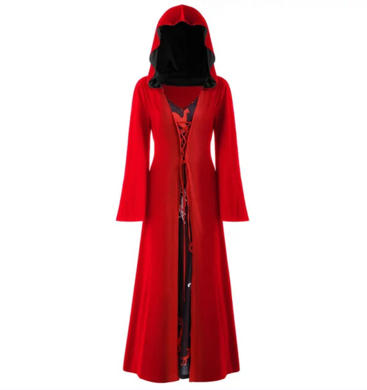 Medieval Dress For Women Lace Up Vintage Hooded