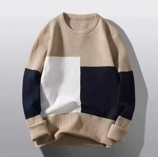 Autumn Winter Men Sweater Patchwork Knit Casual